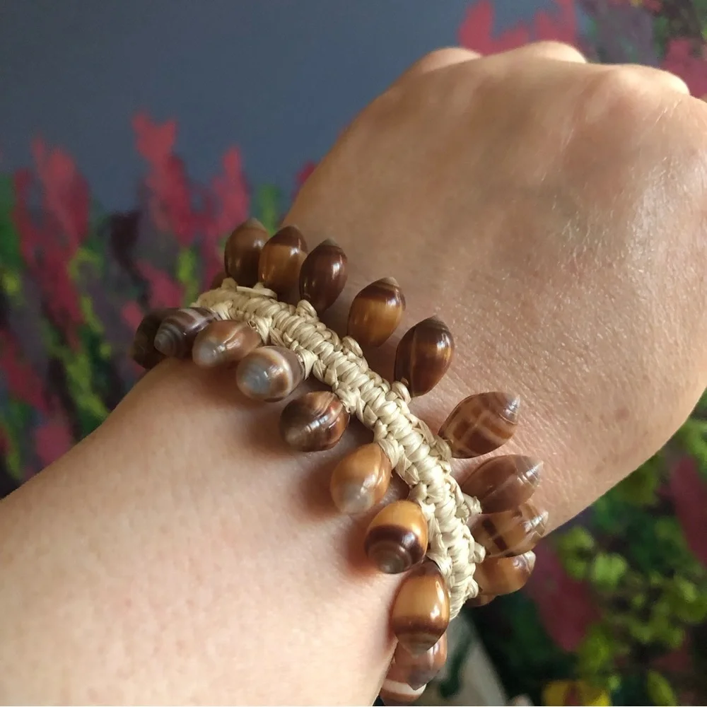 Handcrafted boho resin coated shell braided bracelet